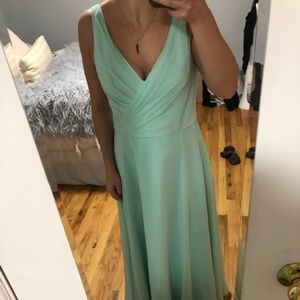 Floor length turquoise dress